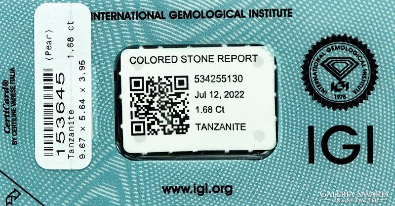 Tanzanite gemstone 1.68 ct with igi certificate