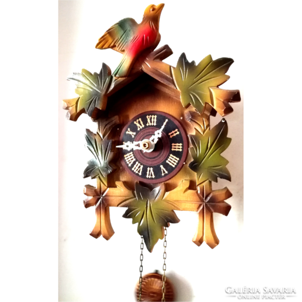 Gyönyörű faragott és festett Schwarzwaldi "néma" kakukkos óra