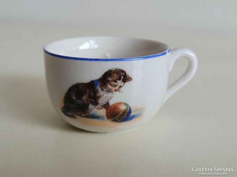 Old porcelain small cup kitty coffee mug with cat pattern