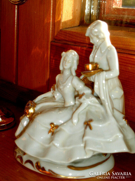 Antique sitzendorf baroque fairy-tale porcelain pair - snow white-gold 1890-1900 - art&decoration