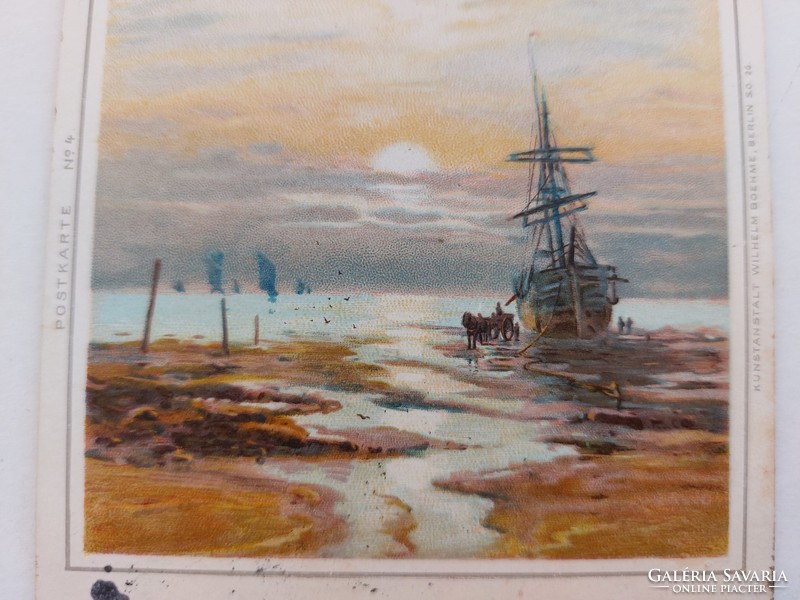 Old postcard 1900 postcard landscape ship sea