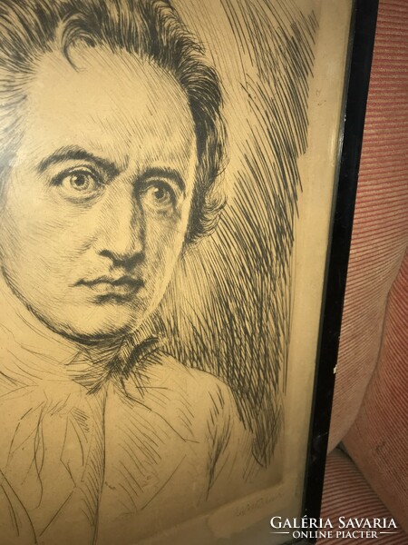 Karl Bauer (1868-1942) Wolfgang von Goethe portrait etching signed in pencil