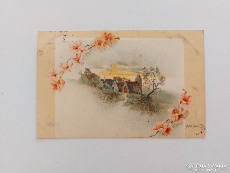 Régi képeslap 1900 levelezőlap tájkép mandulavirág