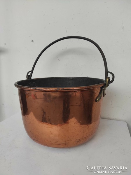 Antique kitchen copper cauldron, heavy pot, red copper, decorative kettle with handle, iron handle 736 6896