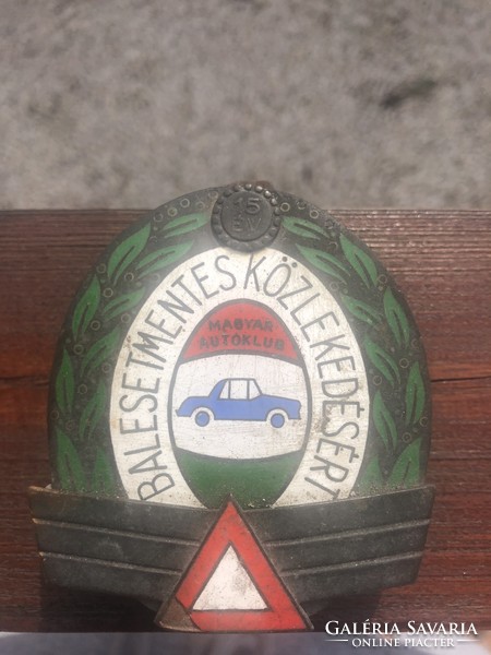 Hungarian car club for accident-free traffic. 15 years. Enamel car badge.