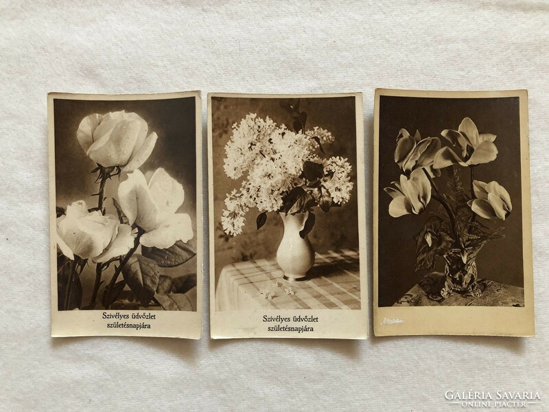3 Antique Floral Postcards - Postage Clean