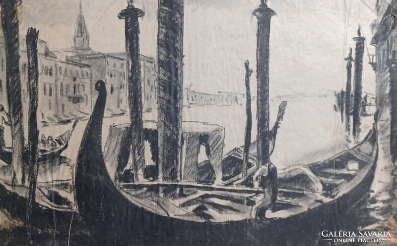 Venice, gondolas - pencil drawing (33x20 cm)