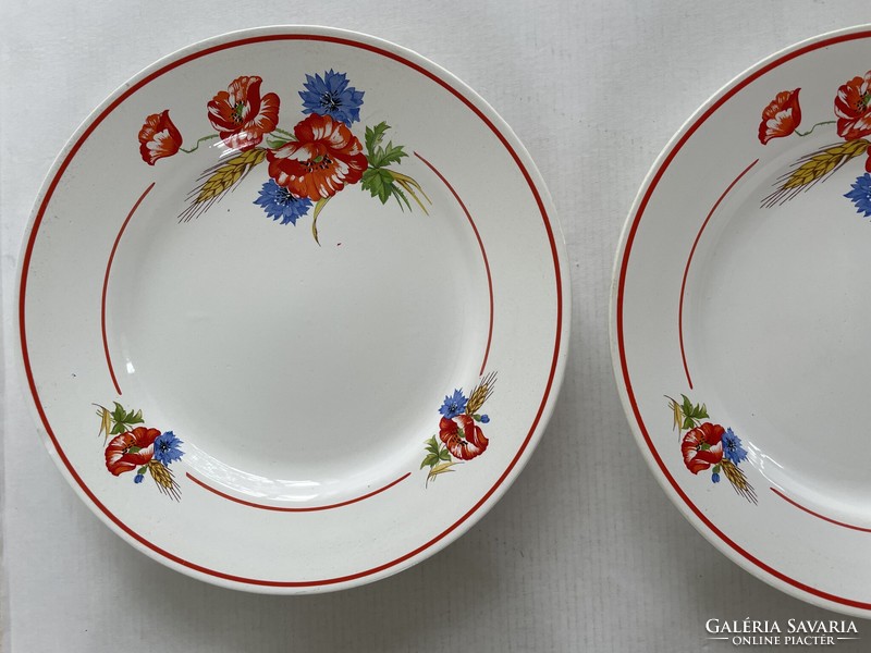 Retro, vintage 4 pcs poppy, poppy pattern, floral Kispest granite flat plate, plate