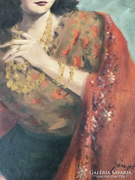 Carmen oil with illegible signature, canvas 80x60 cm