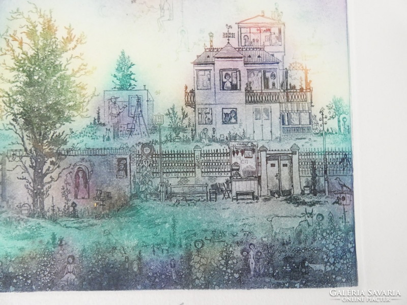 Gross arnold): small-town dream i. - Etching/paper, 16 cm x 29.5 cm, ref.: Gross arnold - original!!!