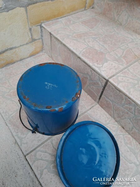 Enameled enameled blue 4 liter food barrel food nostalgia piece, peasant village