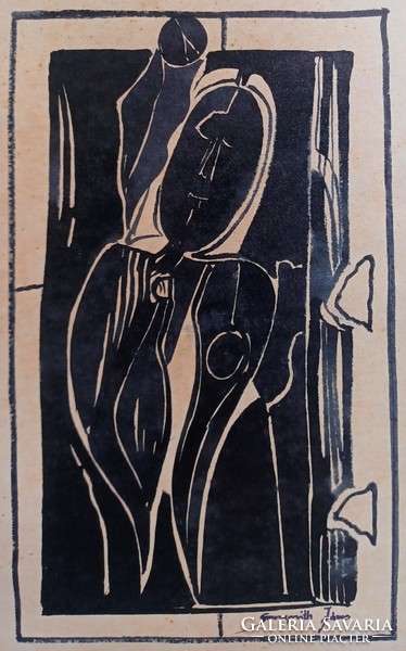 Hölgy az ablakban - jelzett tusrajz - G. János (teljes méret: 35x28 cm)