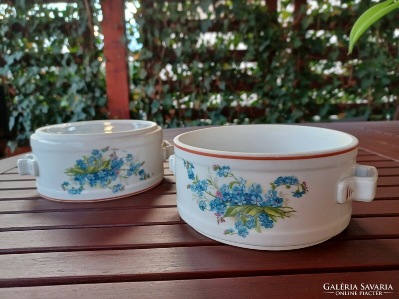 Old food barrel-bowl-porcelain, forget-me-not folk, 2 pieces! Collectible, vintage