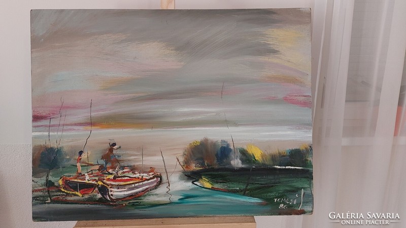 (K) Szignózott tájkép festmény Balaton 80x60 cm