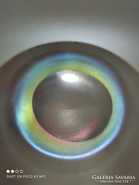 Matt gyöngyház zománcozott irizáló  Poschinger üveg váza 14,5 cm ritka