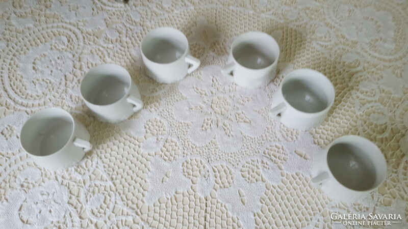Old, snow-white flower-decorated thick porcelain cup, mug 6 pcs.