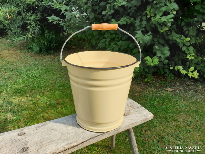 Enameled old vintage enameled yellow bucket jug