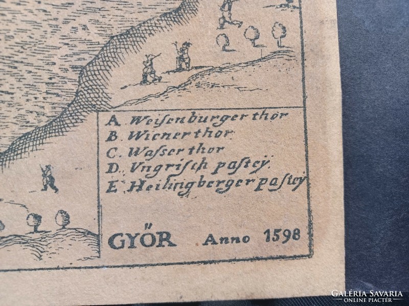 Győr, 1598 - medieval map, reproduced graphic (31x19 cm)