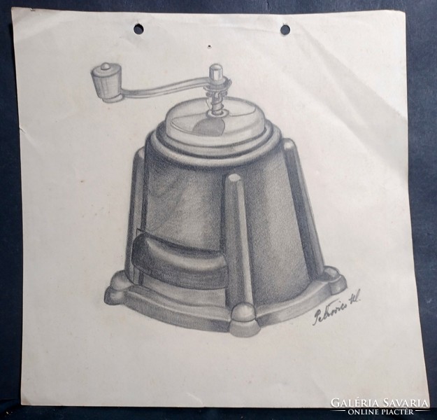 Object drawing - pencil drawing with Petrovic mark (21x21 cm) graphite work - grinder?