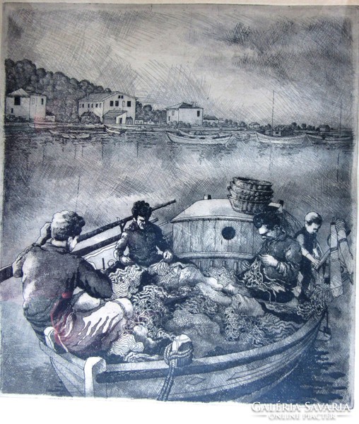 Abraham raphael etched, fishermen indicated. 26.5 X 29.5, 47.5 x 39 cm.