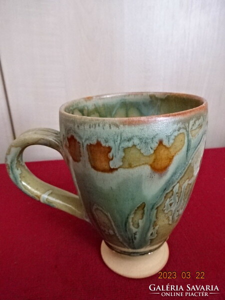 Glazed ceramic beer mug, marked, diameter 9.5 cm. Jokai.