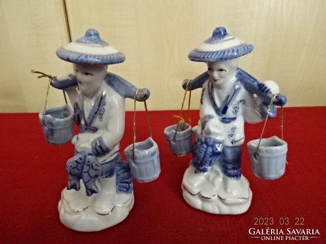 Chinese porcelain figurines, boy and girl carrying water. Two pieces for sale together. Jokai.