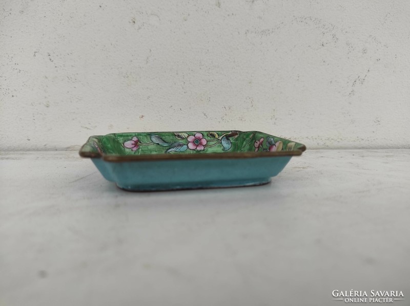 Antique Chinese enamel Asian small copper bowl dish china butterfly flower motif with snap 607 6958