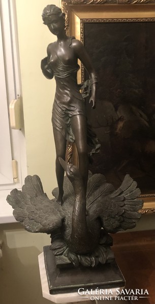 Huge antique Leda bronze woman nude statue swan more than 70 cm