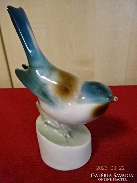 Zsolnay porcelain, hand-painted tit bird, height 12 cm. Jokai.