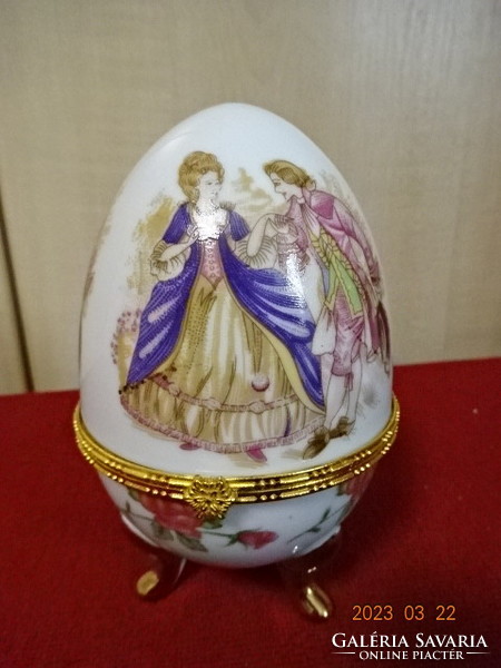 Faberge porcelán tojás, jelenetes képpel, magassága 12,5 cm. Jókai.
