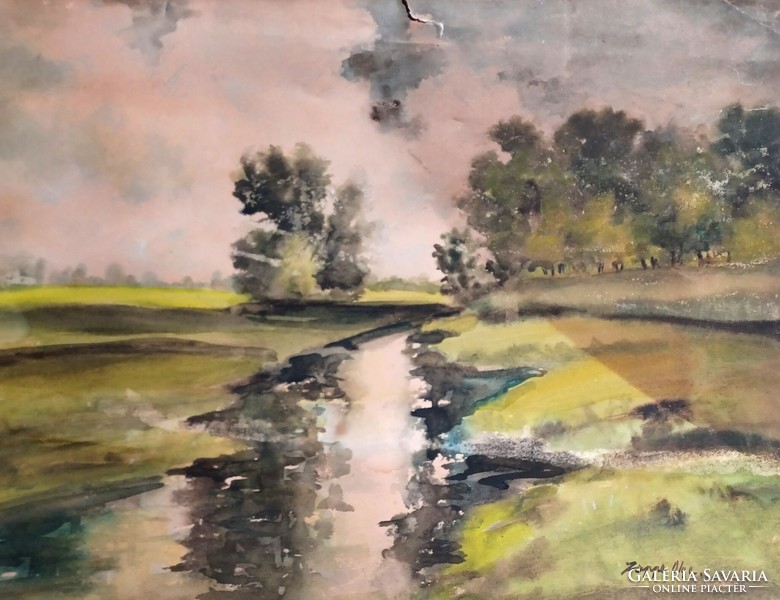 Landscape with stream - watercolor - zappe olga (40x30 cm)