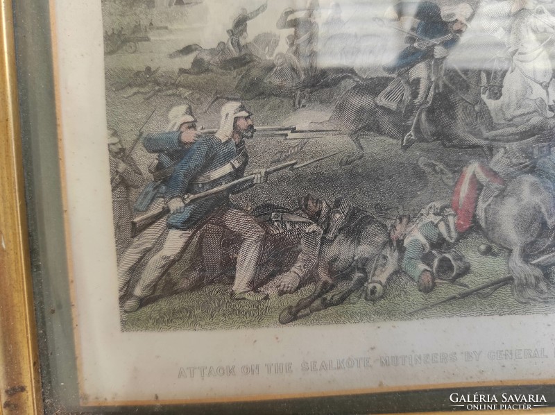 Antique print battle battle military from an old publication with frame 515 6942