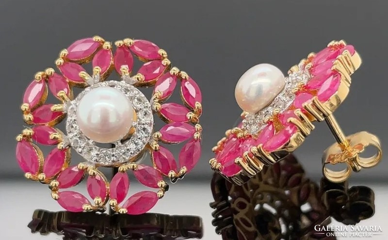 Mesès ruby gemstone sterling silver earrings 925/ - new 14 carat plated