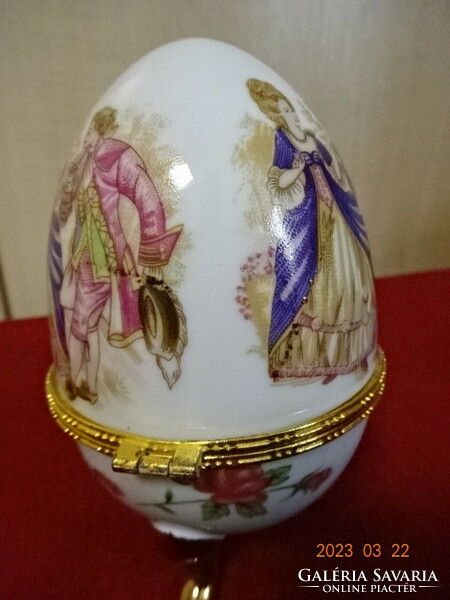 Faberge porcelán tojás, jelenetes képpel, magassága 12,5 cm. Jókai.