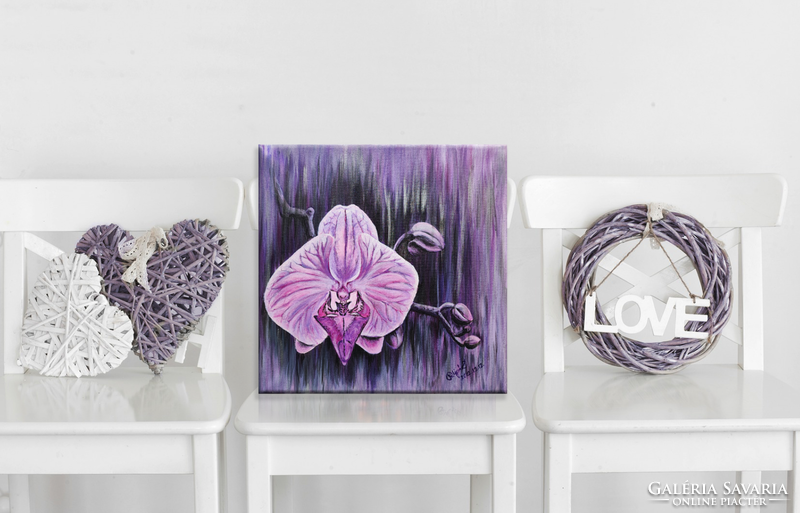 Pilipár éva: protecting each other acrylic painting, orchid 40x40 cm