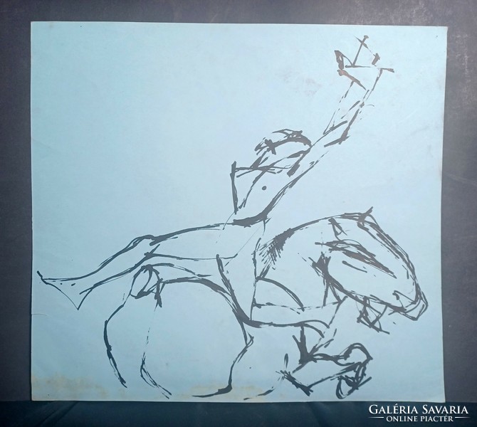 Acrobatic stunt on horseback - ink drawing (33x30 cm)