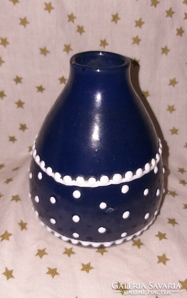 Pöttyös kék kerámia váza 11 cm jelzett Belle
