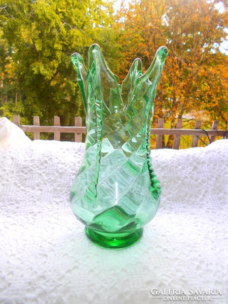 Kézműves  üveg váza -Szép vitrinben tartott állapot