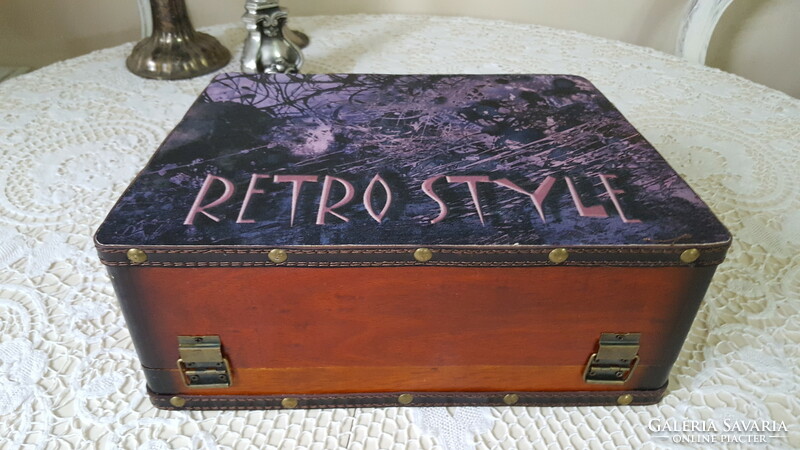 Retro style decorative wooden box, decorated with leather and rivets