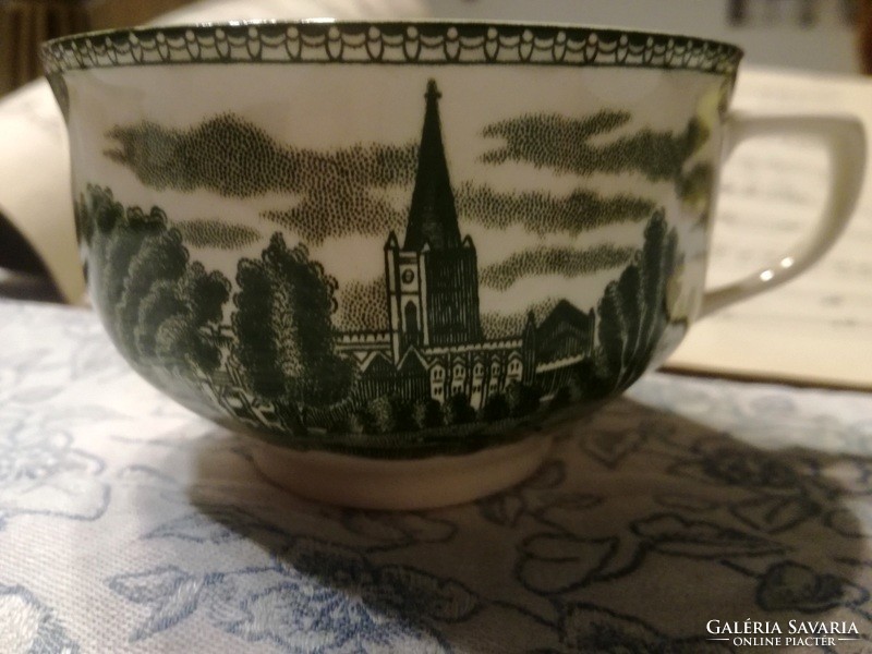 English stoneware green landscape tea cup - art&decoration