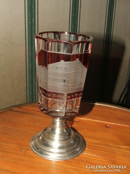 Biedermeier bath glass on silver base - karlsbrunn