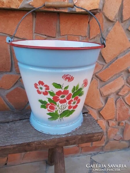 Rare floral Budafoki blue enameled bucket bucket legacy antique nostalgia
