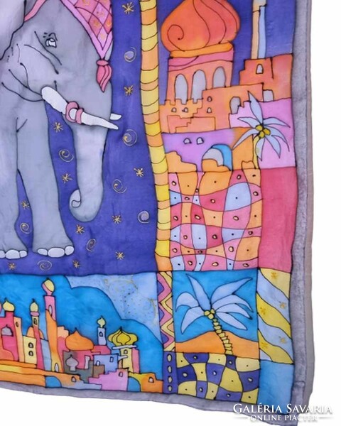 Silk Indian elephant - hand painted 90x85 cm. (3339)