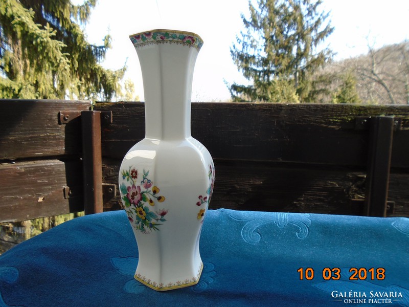 1960 Coalport fine porcelain hexagonal vase with ming rose pattern