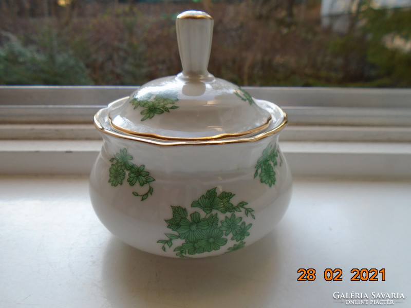 Antique Czech tk thun embossed basket with green flower pattern sugar bowl
