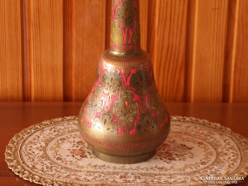 Large copper painted, chiselled handcrafted vase with long neck