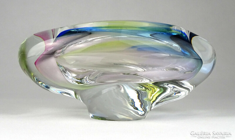 1H410 Fújt üveg BOHEMIA művészi üveg hamutál 16 cm