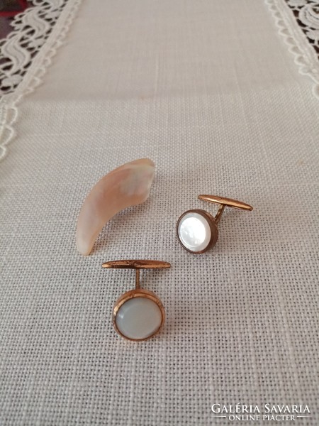 Antique mother of pearl cufflink and brooch / pin