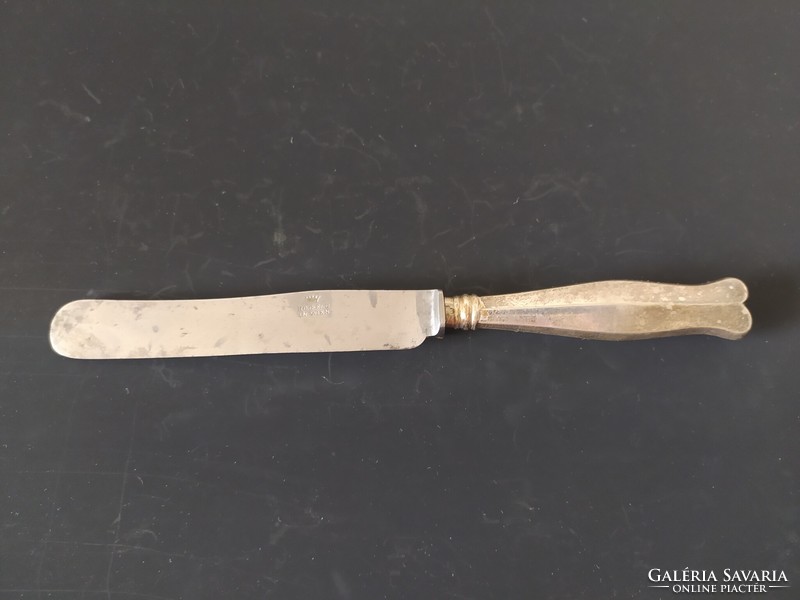 Antik Hosfeld kés ezüst vagy ezüstözött nyéllel, jelzett 26 cm