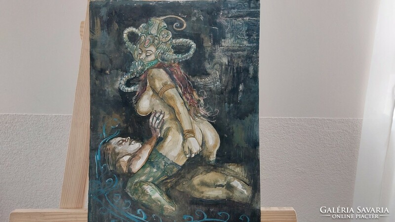 (K) surreal shield, erotic painting 18+ 40x30 cm